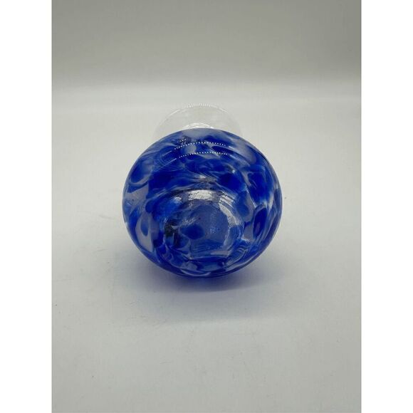 Murano Style Glass Vase Hand Blown w/ Handle 5” Blue - Picture 2 of 9